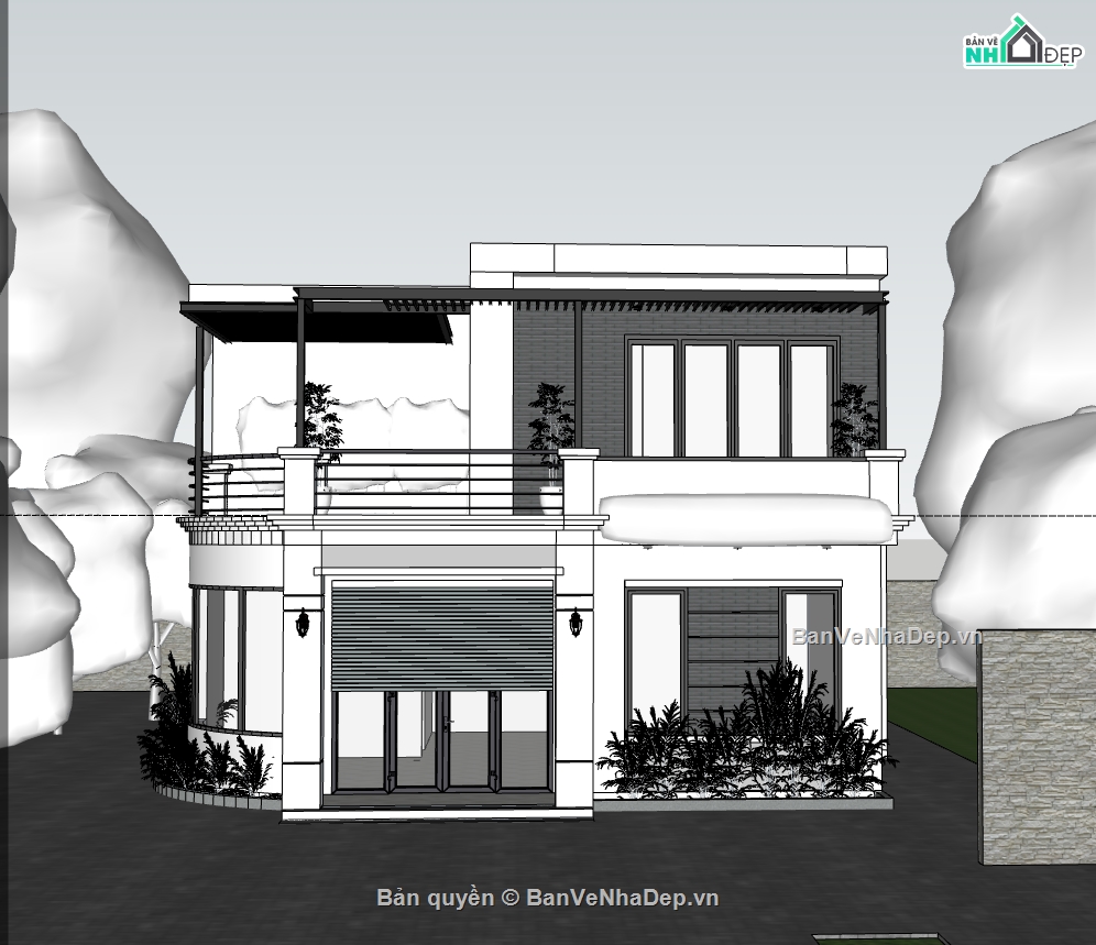 su biệt thự,sketchup biệt thự,su biệt thự 2 tầng