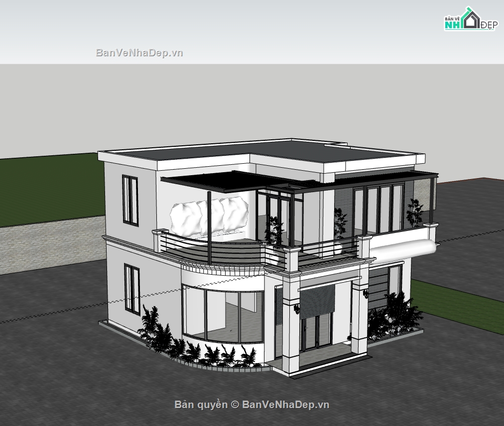 su biệt thự,sketchup biệt thự,su biệt thự 2 tầng