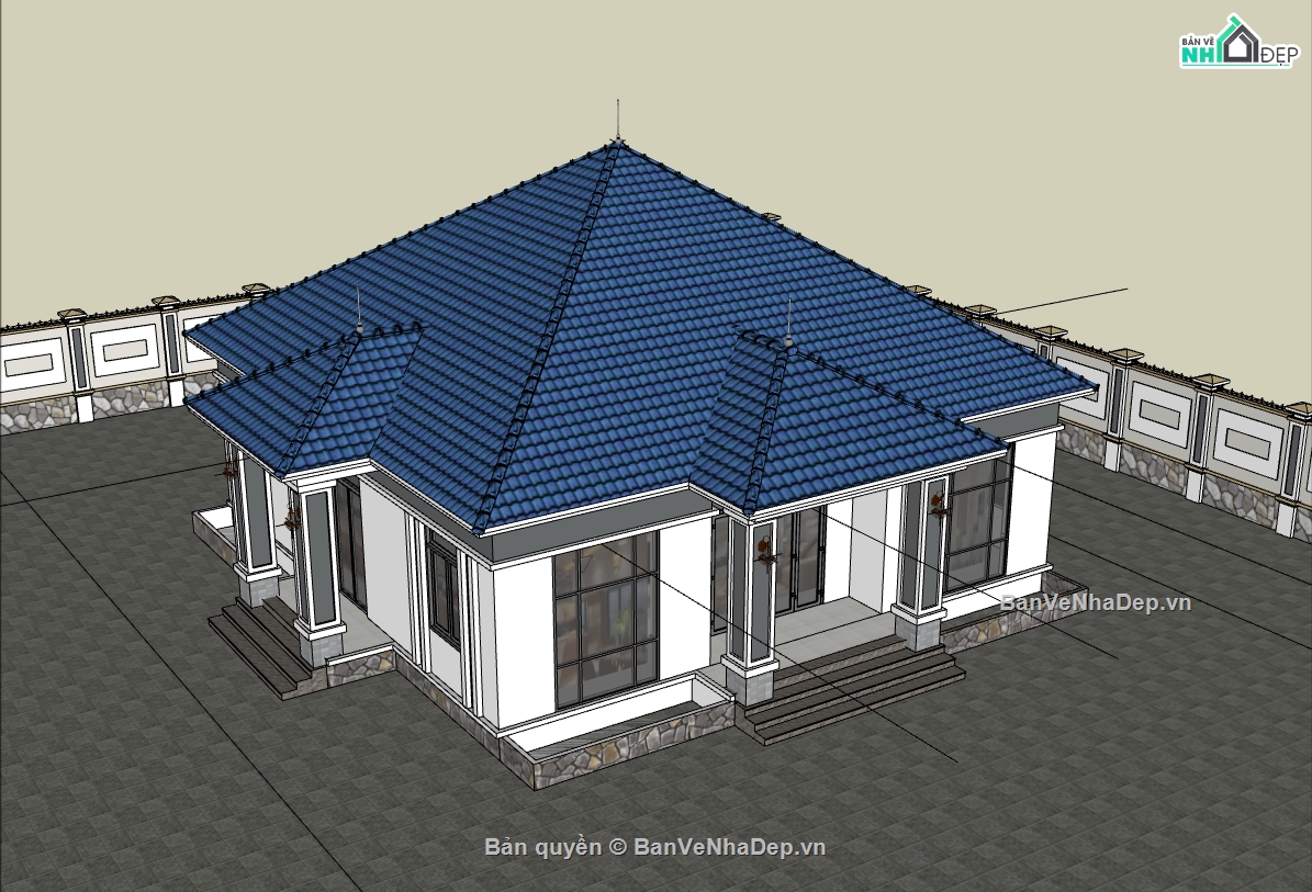 su biệt thự,sketchup biệt thự,su biệt thự 1 tầng