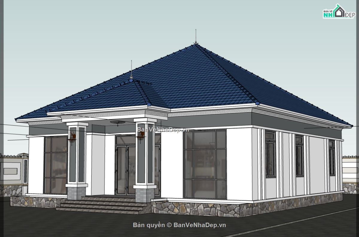 su biệt thự,sketchup biệt thự,su biệt thự 1 tầng