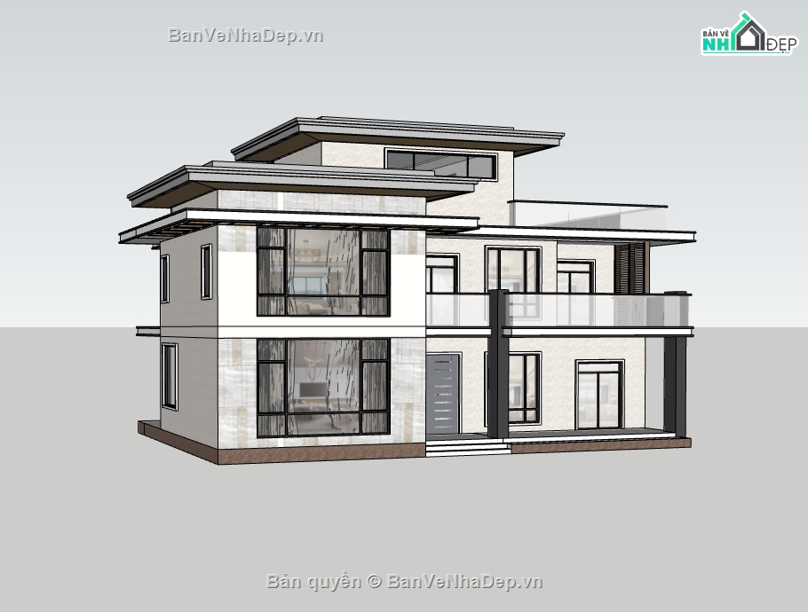 biệt thự 2 tầng,su biệt thự,sketchup biệt thự