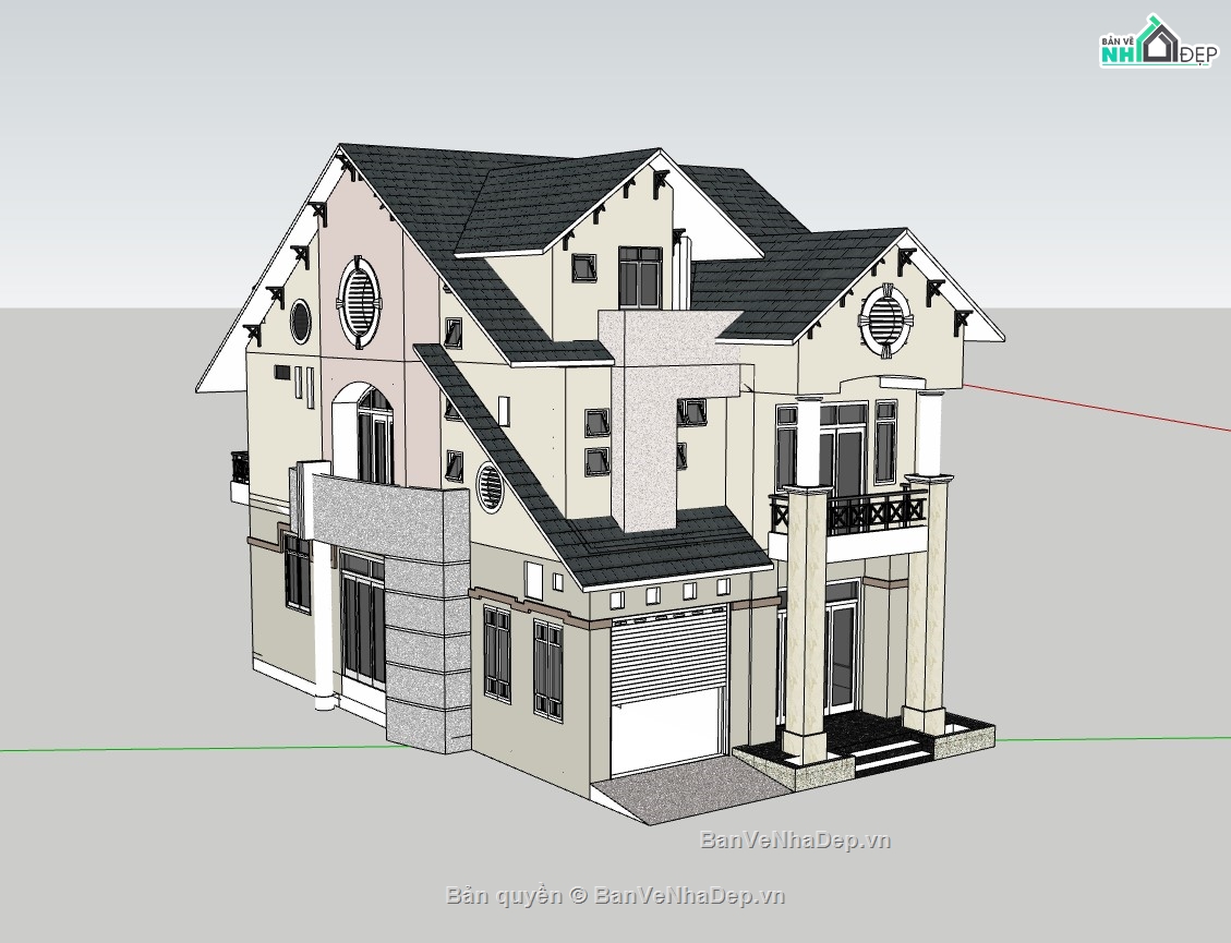 biệt thự 3 tầng,su biệt thự,sketchup biệt thự
