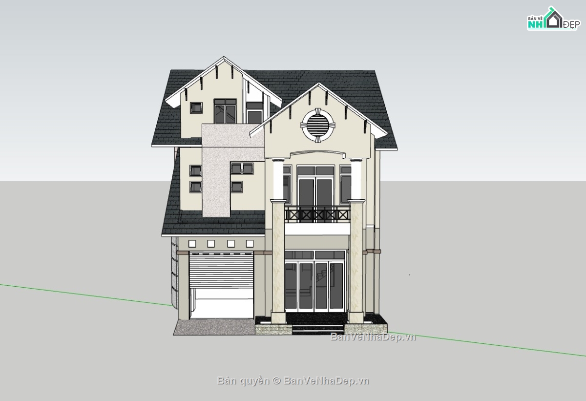 biệt thự 3 tầng,su biệt thự,sketchup biệt thự