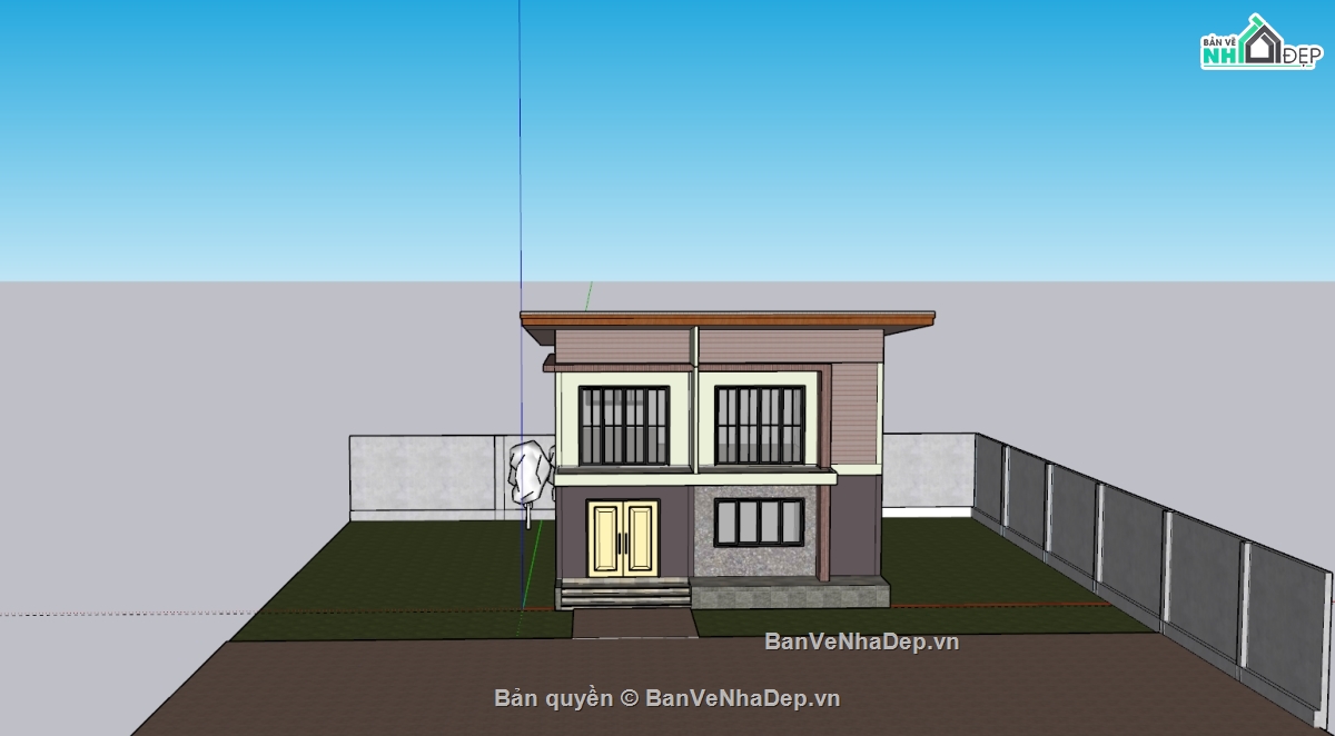 model sketchup,nhà phố,mẫu nhà phố 2 tầng đẹp