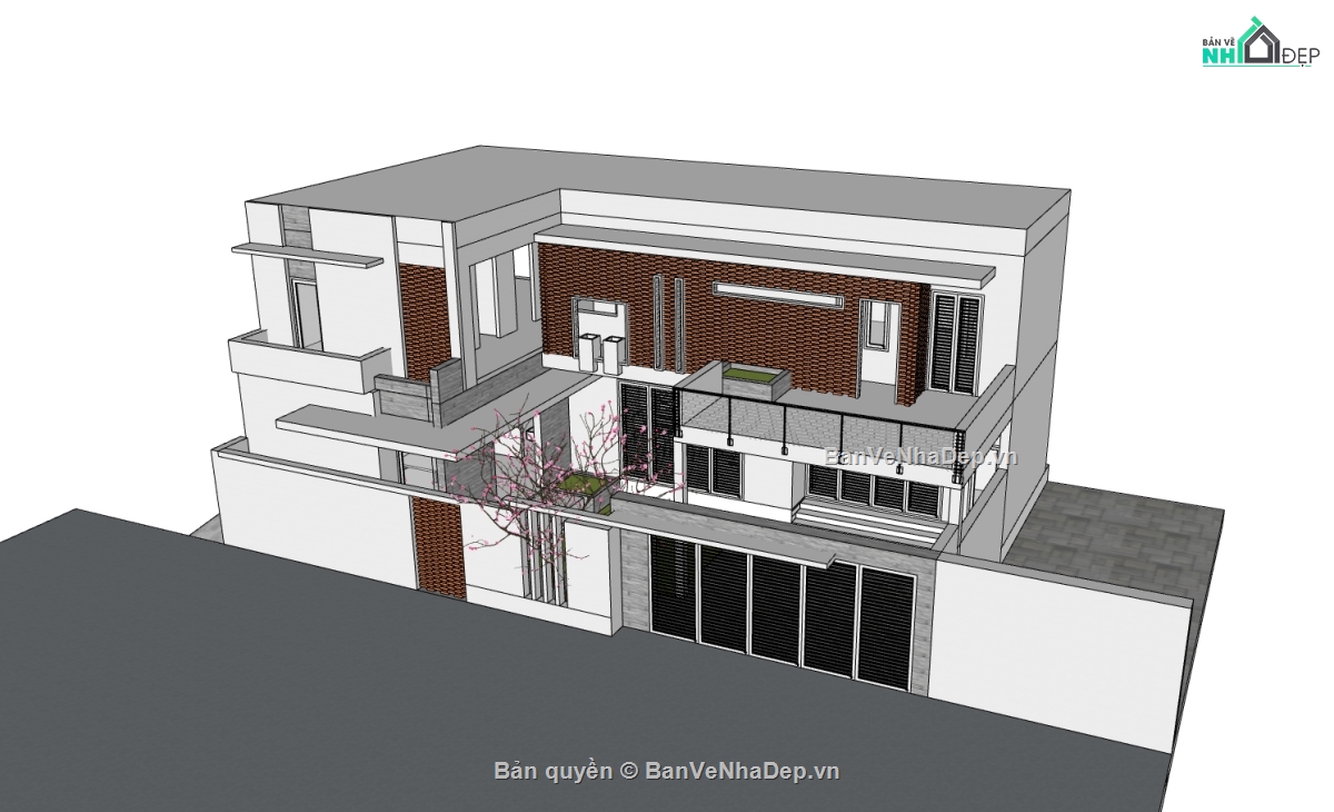 su nhà phố,sketchup nhà phố,nhà phố 2 tầng