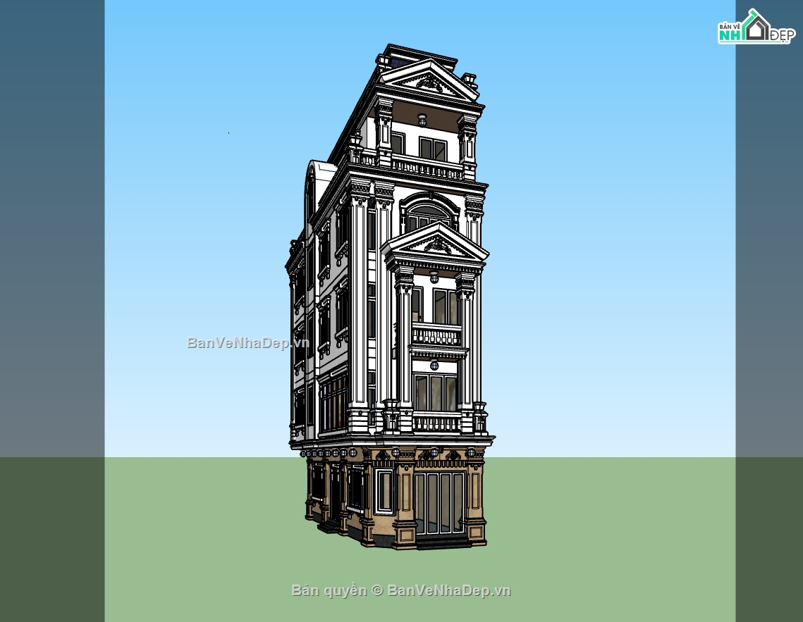 nhà phố 5 tầng,su nhà phố,sketchup nhà phố