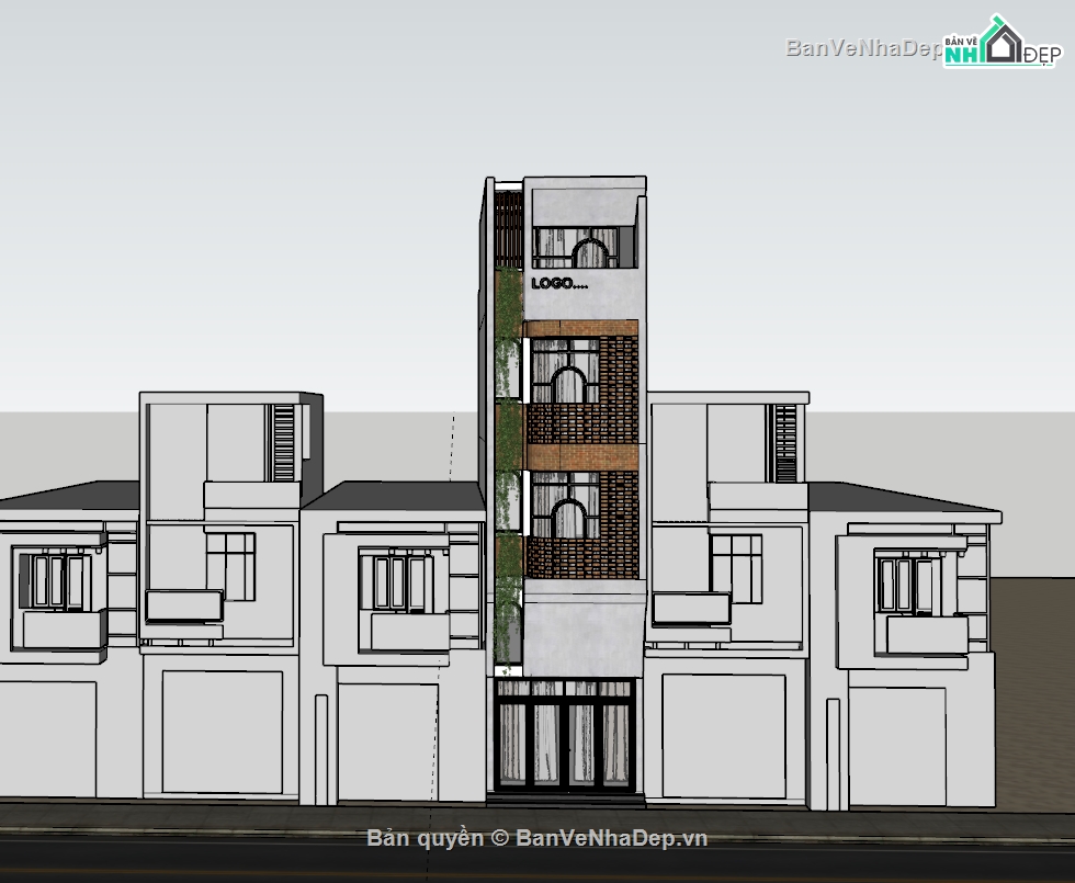 su nhà phố,sketchup nhà phố,su nhà phố 5 tầng