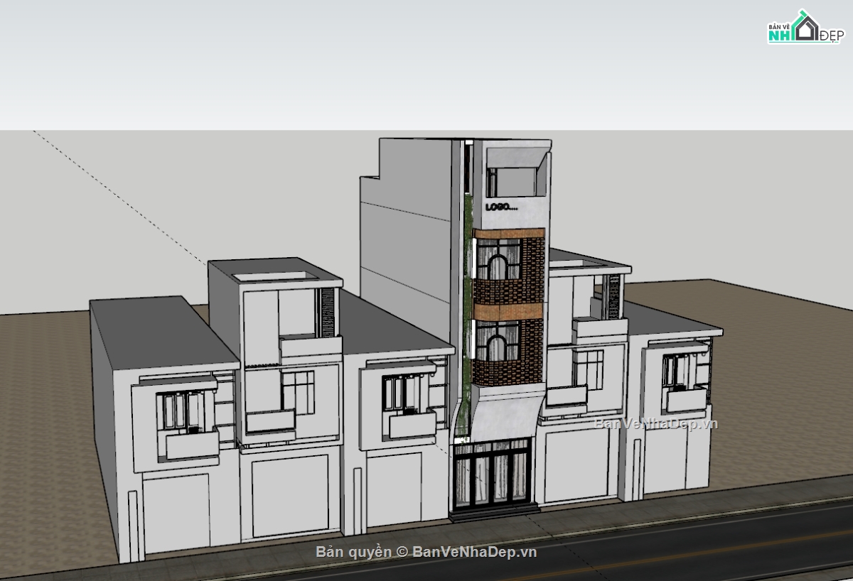 su nhà phố,sketchup nhà phố,su nhà phố 5 tầng