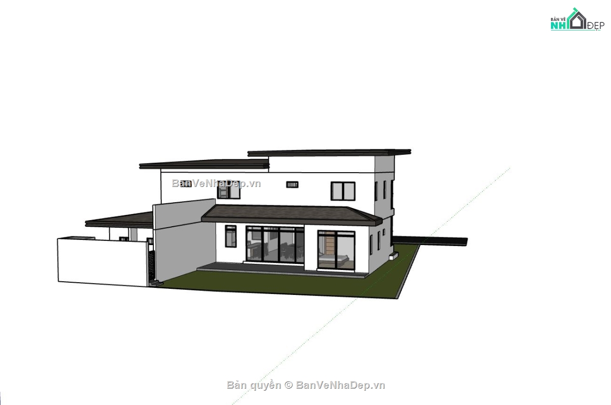 villa 2 tầng,file su villa 2 tầng,biệt thự 2 tầng,sketchup phối cảnh 2 tầng