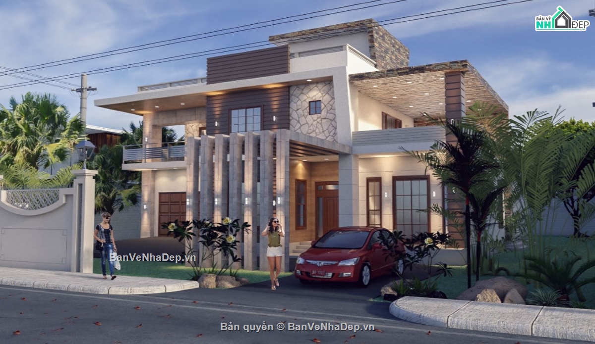 villa 2 tầng,biệt thự 2 tầng,sketchup biệt thự
