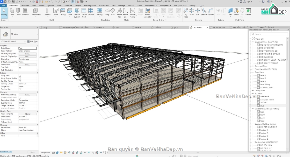 revit,bim,nhà xưởng