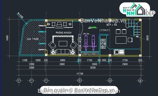 File thiết kế nhà phố 3 tầng,Bản vẽ thi công nhà 3 tầng,nhà 03 tầng 3.6x11.7m,nhà phố 3 tầng 3.6x11.7m