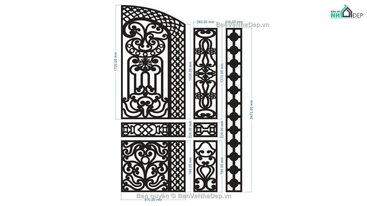 File cổng 2 cánh cnc,cn cổng 2 cánh,file cổng dxf đẹp
