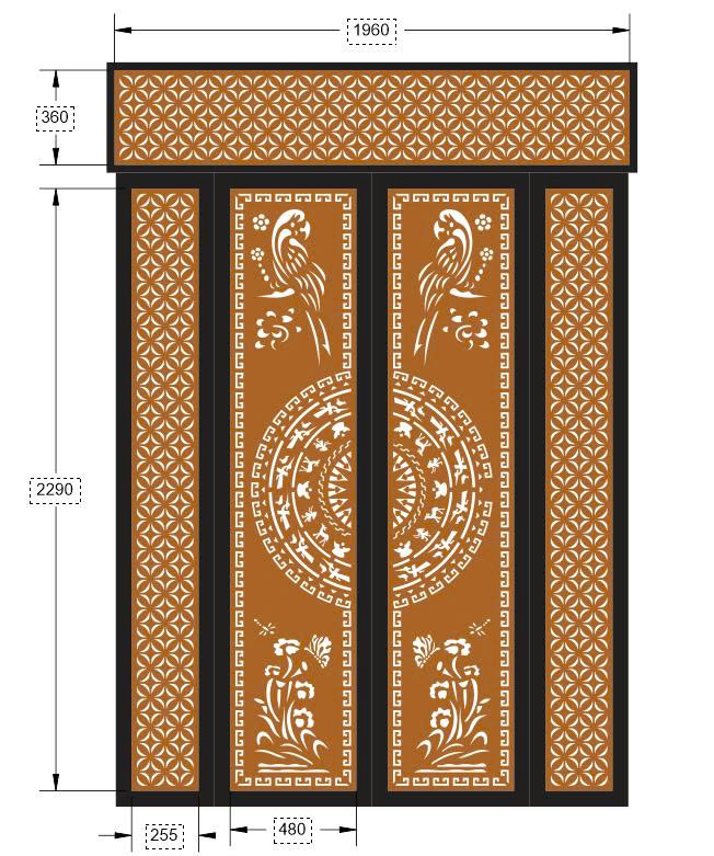 cổng 4 cánh cnc,file cnc cổng 4 cánh,mẫu cổng 4 cánh