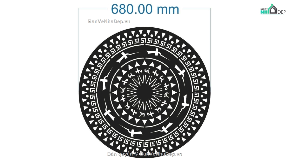 trống đồng tròn,File dxf trống đồng cnc,file cnc trống đồng cnc
