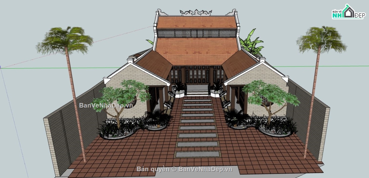 Thiết kế đền thờ,đền thờ sketchup,thiết kế đề thờ,sketchup đền thờ