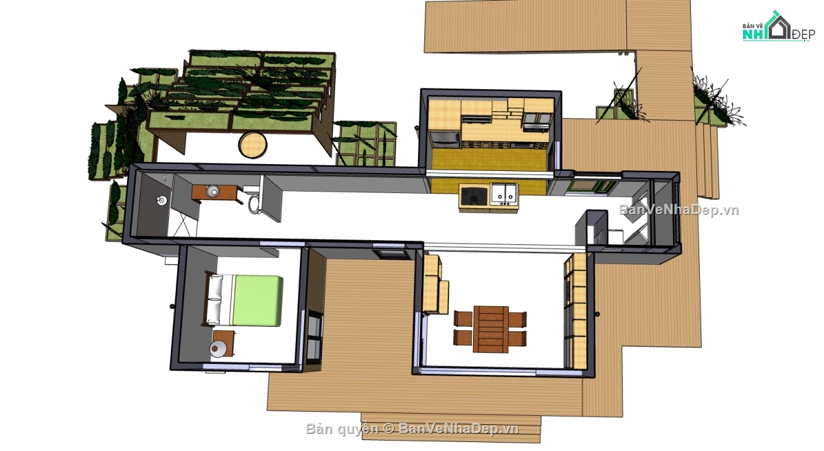 skechup nhà phố 1 tầng,mẫu 3dsketchup nhà 1 tầng,phối cảnh nhà cấp 4