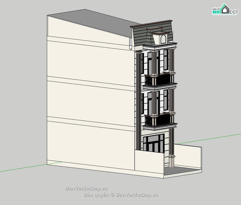 nhà phố 3 tầng,file su nhà phố 3 tầng,thiết kế nhà phố 3 tầng,mẫu sketchup nhà phố 2 tầng