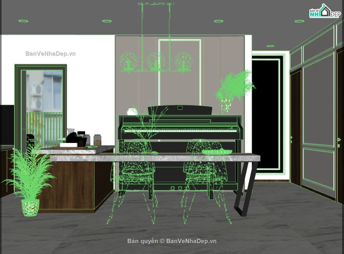 nội thất phòng khách,file su khách bếp,model sketchup khách bếp,model khách bếp