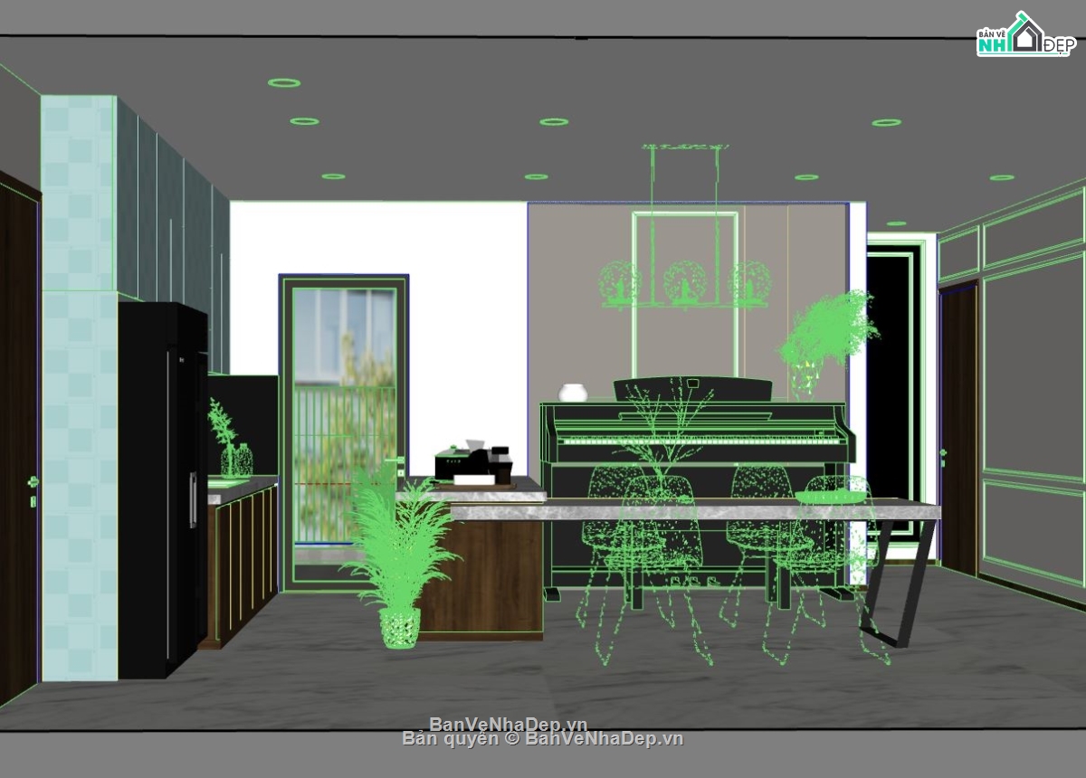 nội thất phòng khách,file su khách bếp,model sketchup khách bếp,model khách bếp