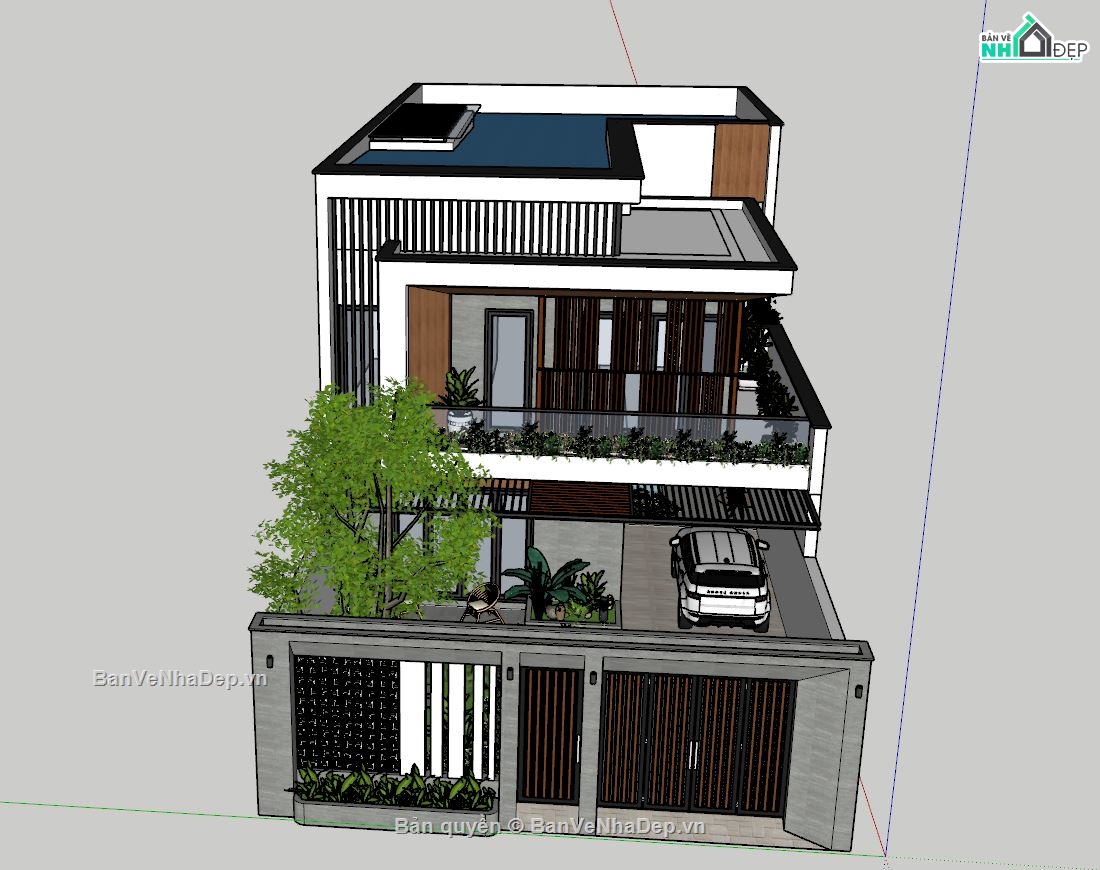 file sketchup nhà phố 2 tầng,Model Nhà phố 2 tầng,file su nhà phố,Nhà phố sketchup