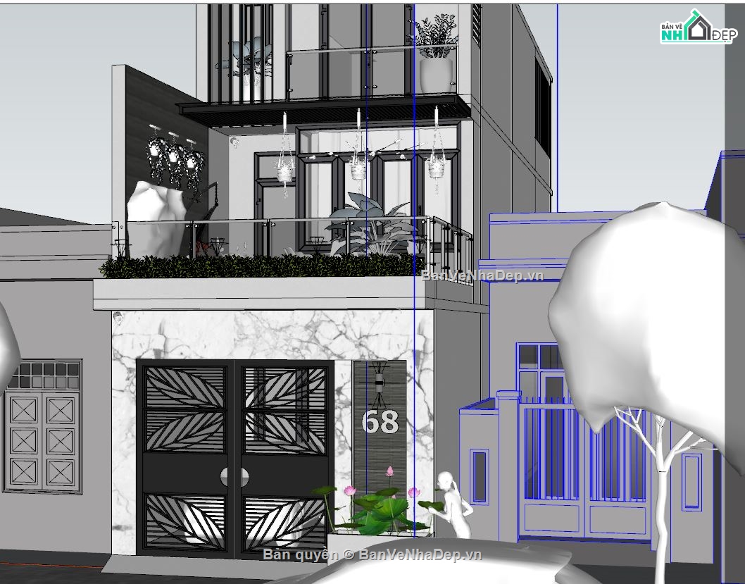 mẫu nhà phố 3 tầng sketchup,nhà phố 3 tầng sketchup,file sketchup nhà phố 3 tầng,nhà phố 3 tầng hiện đại