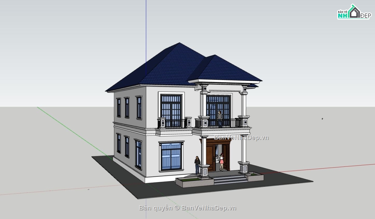 biệt thự villa 2 tầng,sketchup biệt thự,biệt thự hiện đại,bản vẽ biệt thự 2 tầng