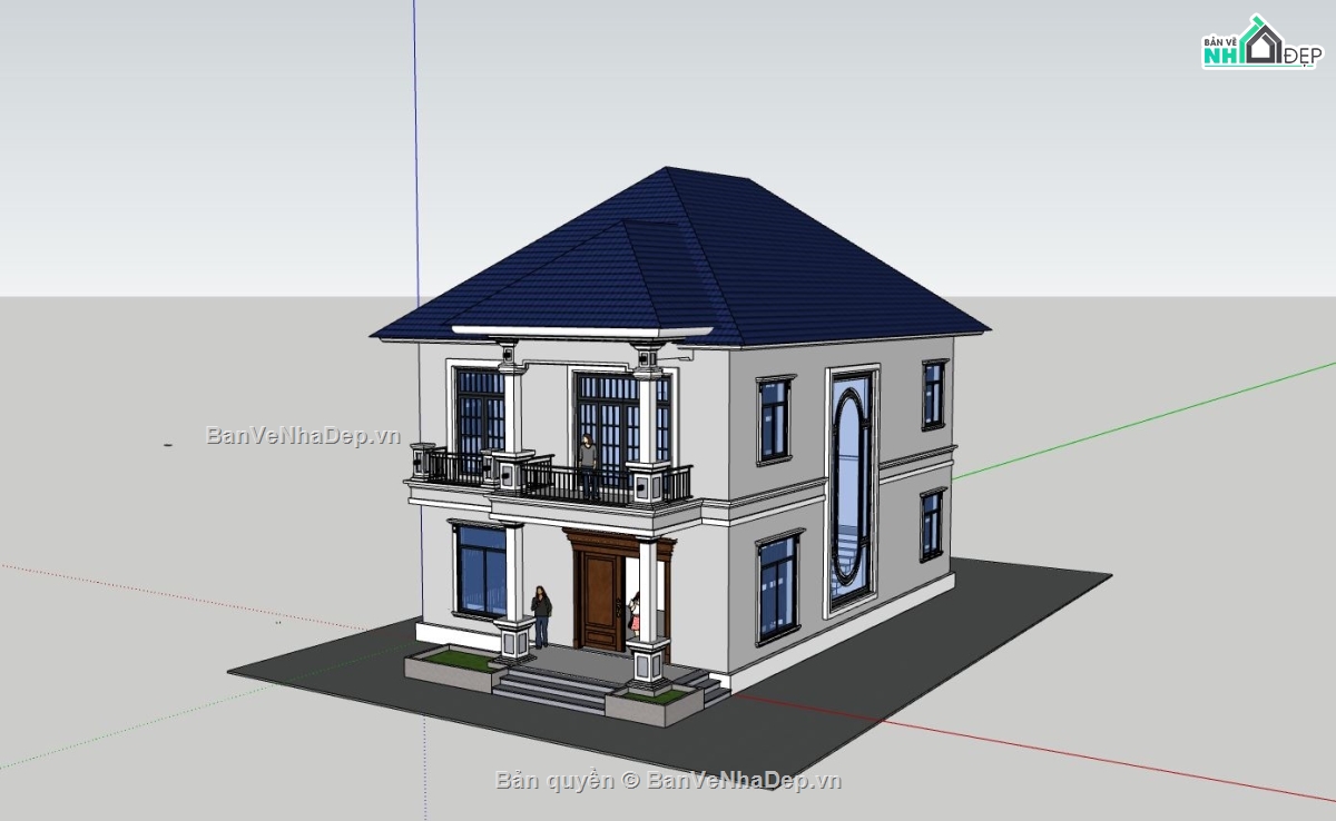 biệt thự villa 2 tầng,sketchup biệt thự,biệt thự hiện đại,bản vẽ biệt thự 2 tầng