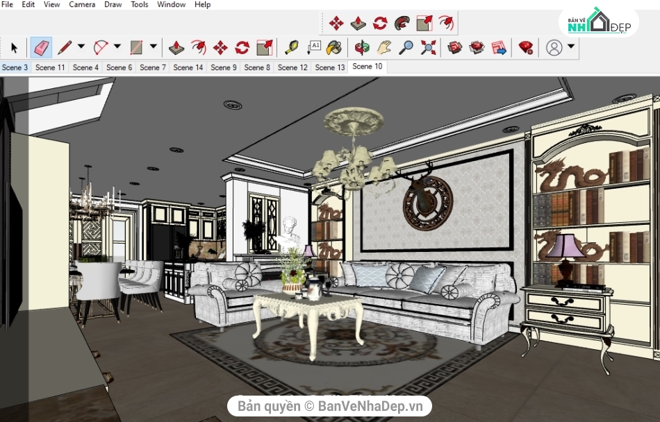 File sketchup khách bếp tân cổ điển,Su khách bếp tân cổ điển,Nội thất file sketchup,Phòng khách tân cổ điển,Nhà bếp tân cổ điển,phòng khách tân cổ điển