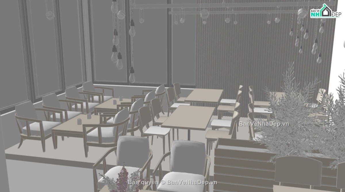 thiết kế nội thất quán cafe,model sketchup quán cafe,sketchup coffee