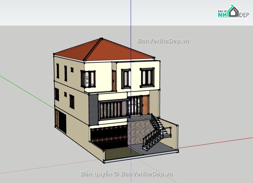 Nhà phố 3 tầng,model su nhà phố 3 tầng,file su nhà phố 3 tầng,sketchup nhà phố 3 tầng,nhà phố 3 tầng file sketchup