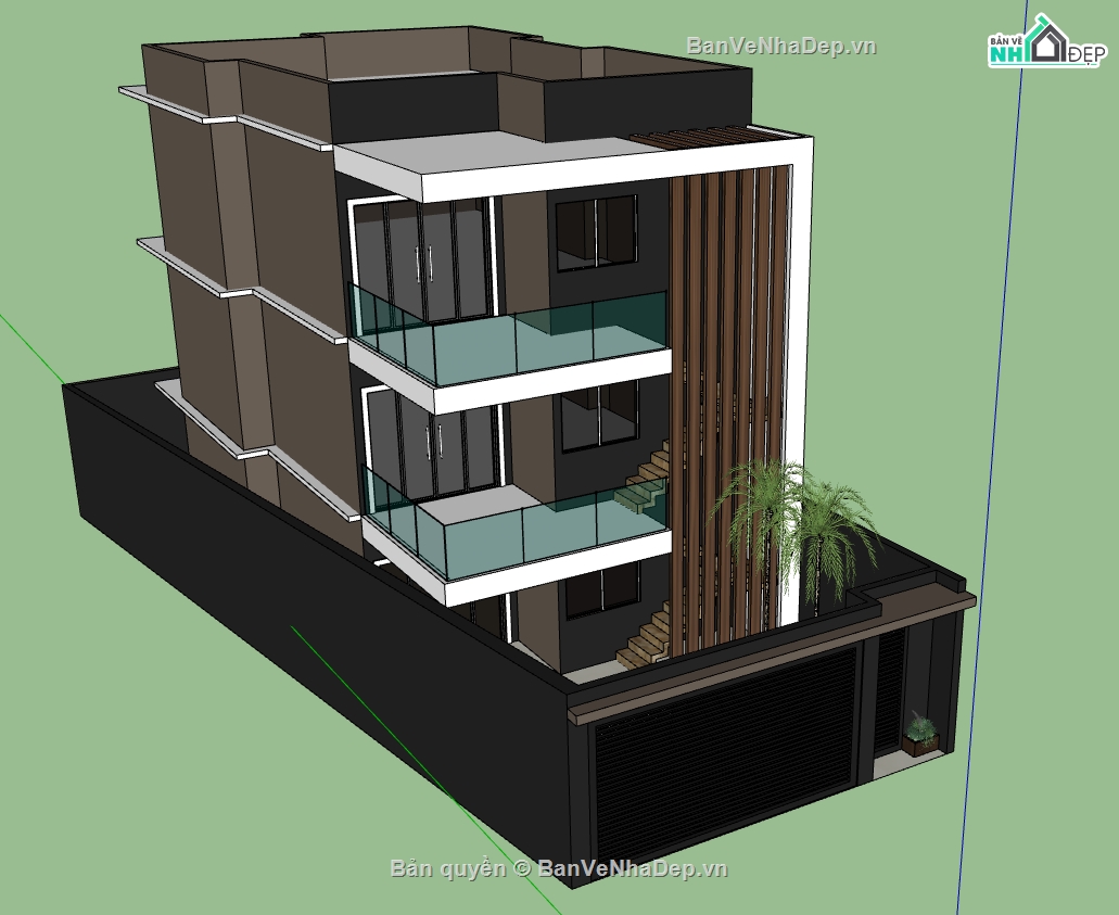 nhà 3 tầng file su,file su nhà phố 3 tầng,model su nhà phố 3 tầng,file sketchup nhà phố 3 tầng