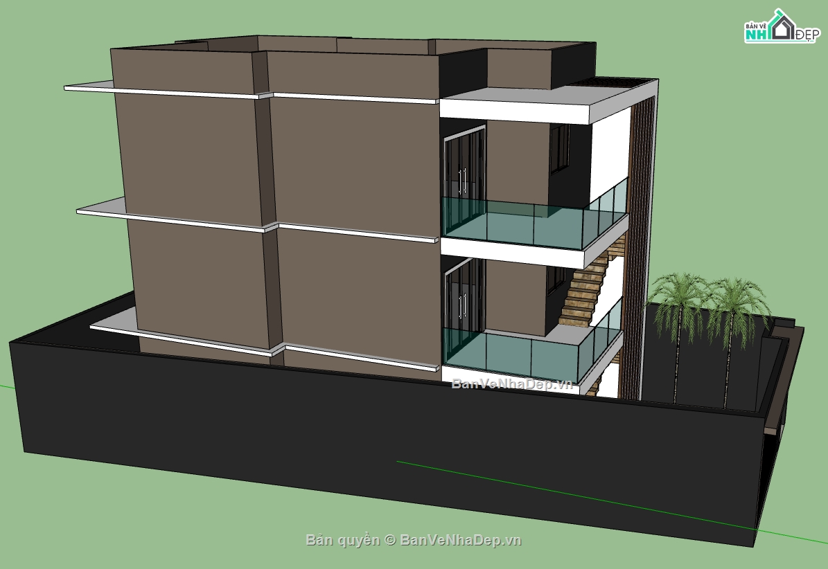nhà 3 tầng file su,file su nhà phố 3 tầng,model su nhà phố 3 tầng,file sketchup nhà phố 3 tầng