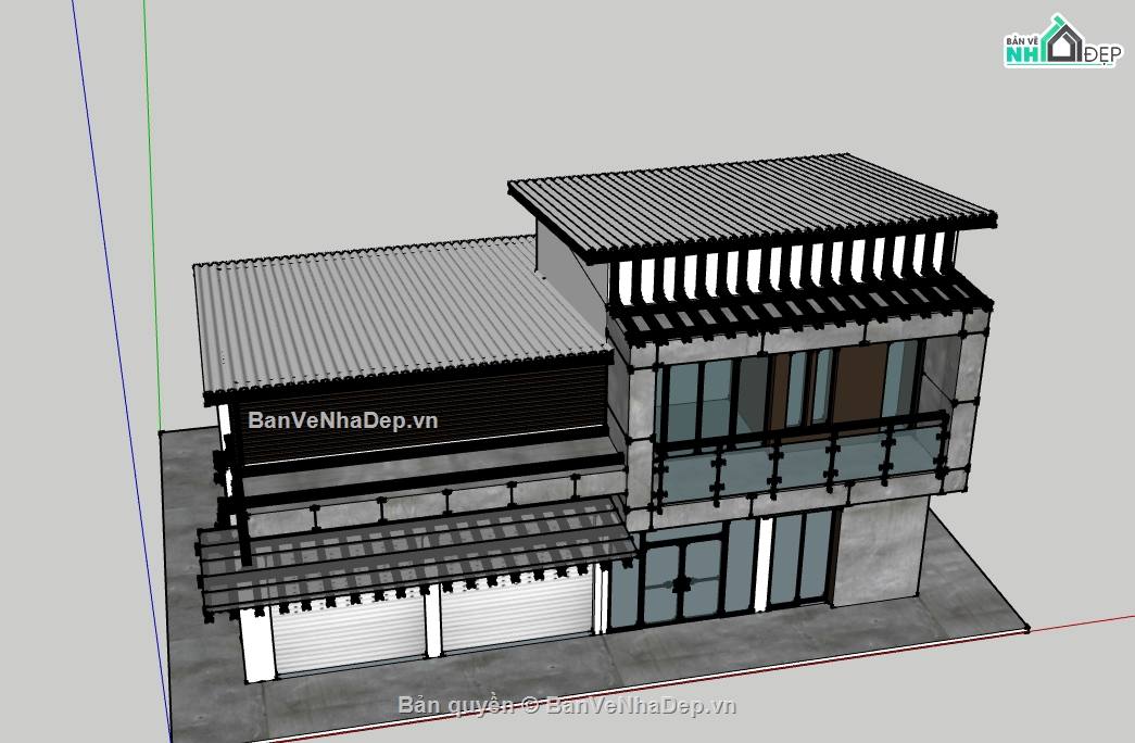 file sketchup nhà ở 2 tầng,model sketchup nhà ở 2 tầng,3d sketchup nhà ở 2 tầng