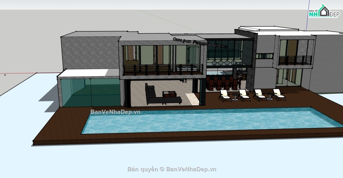 biệt thự 2 tầng,biệt thự hiện đại,sketchup biệt thự