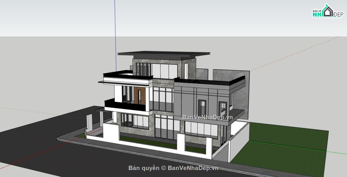 nhà 3 tầng,sketchup nhà 3 tầng,phối cảnh nhà 3 tầng,bản vẽ nhà 3 tầng