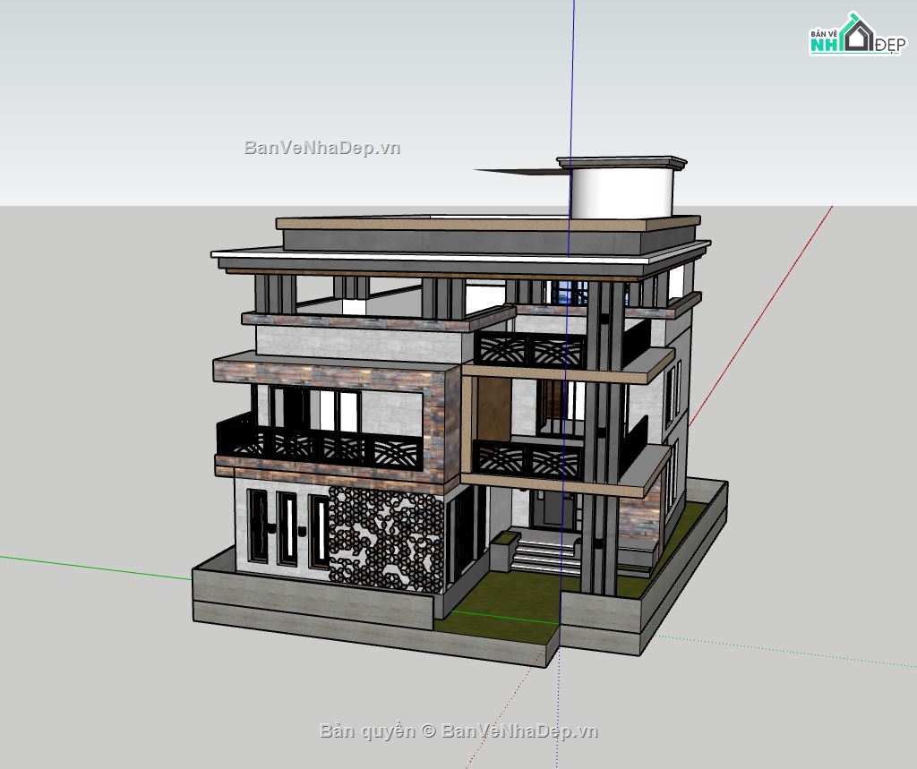 biệt thự 3 tầng,file sketchup biệt thự,biệt thự hiện đại