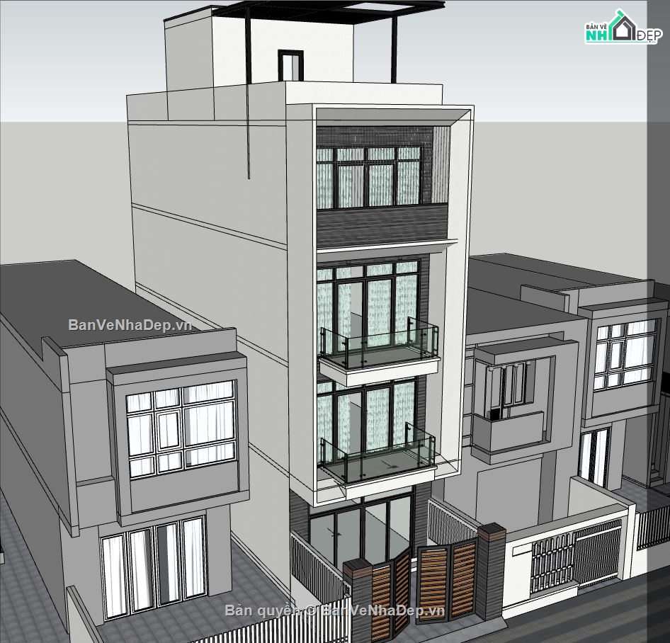 nhà phố 5 tầng,nhà hiện đại,phối cảnh nhà phố,sketchup nhà phố