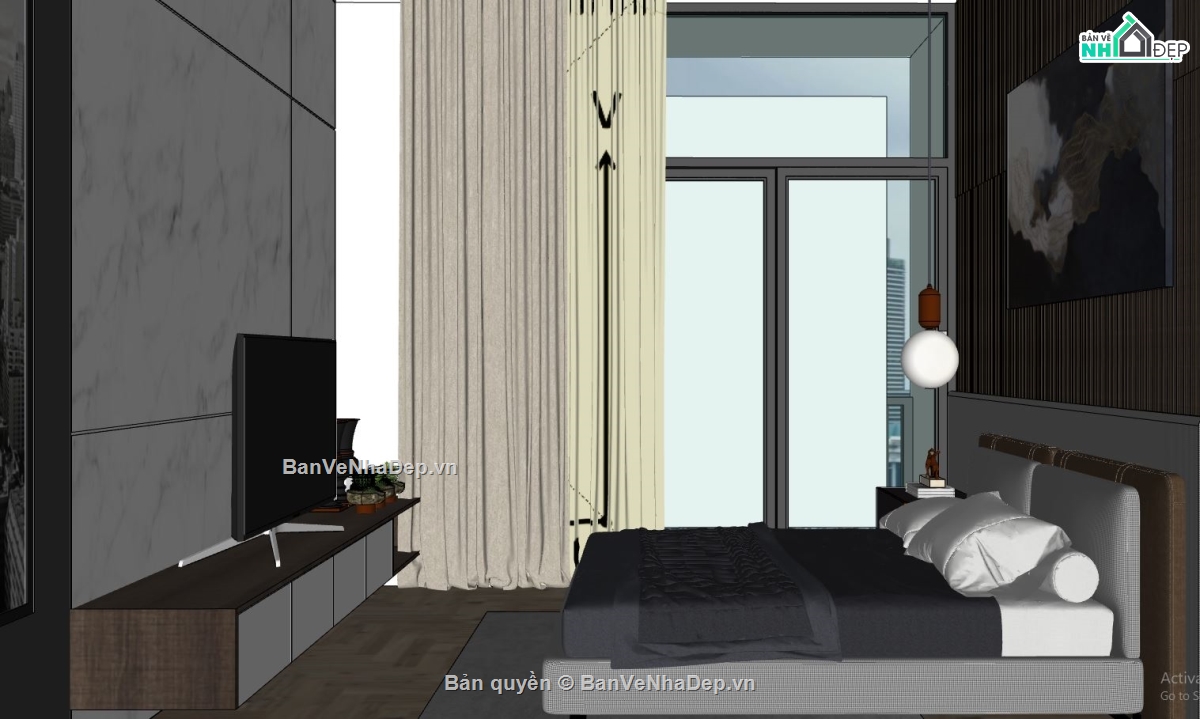 sketchup nội thất phòng ngủ,thiết kế phòng ngủ hiện đại,thiết kế phòng ngủ đẹp,model sketchup phòng ngủ
