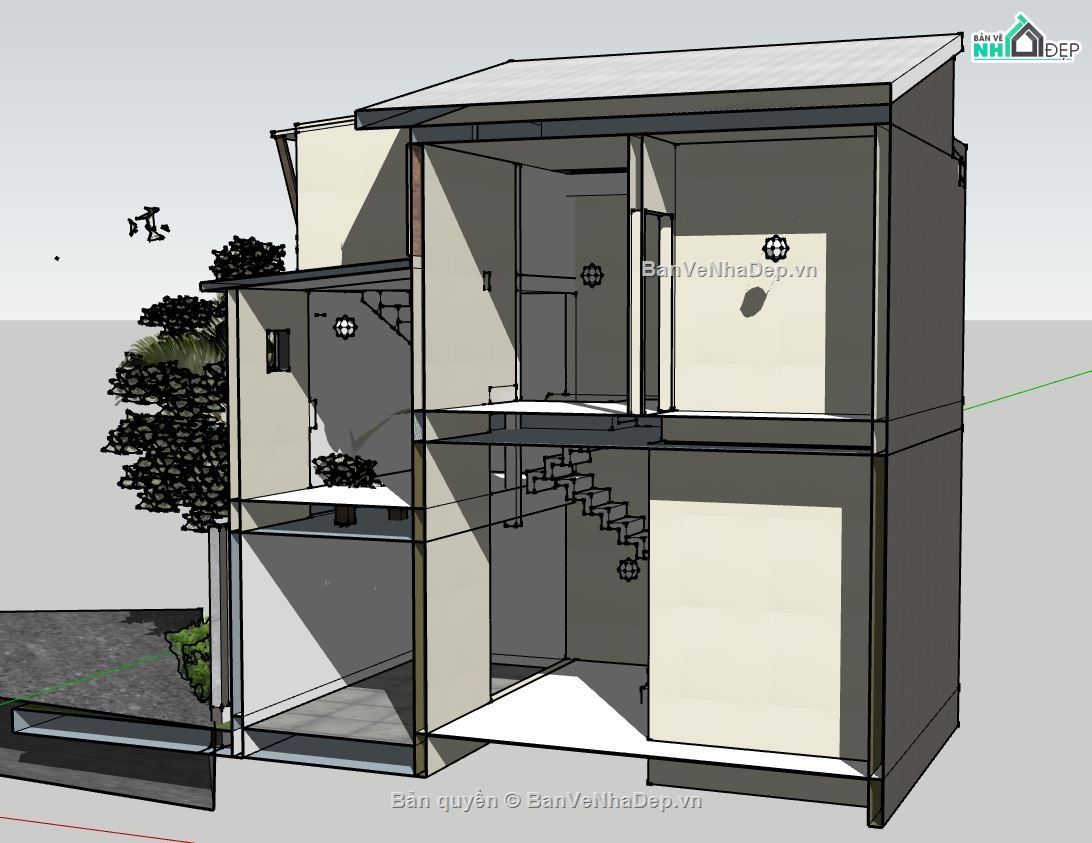 nhà phố 2 tầng,sketchup nhà phố 2 tầng,model nhà phố 2 tầng