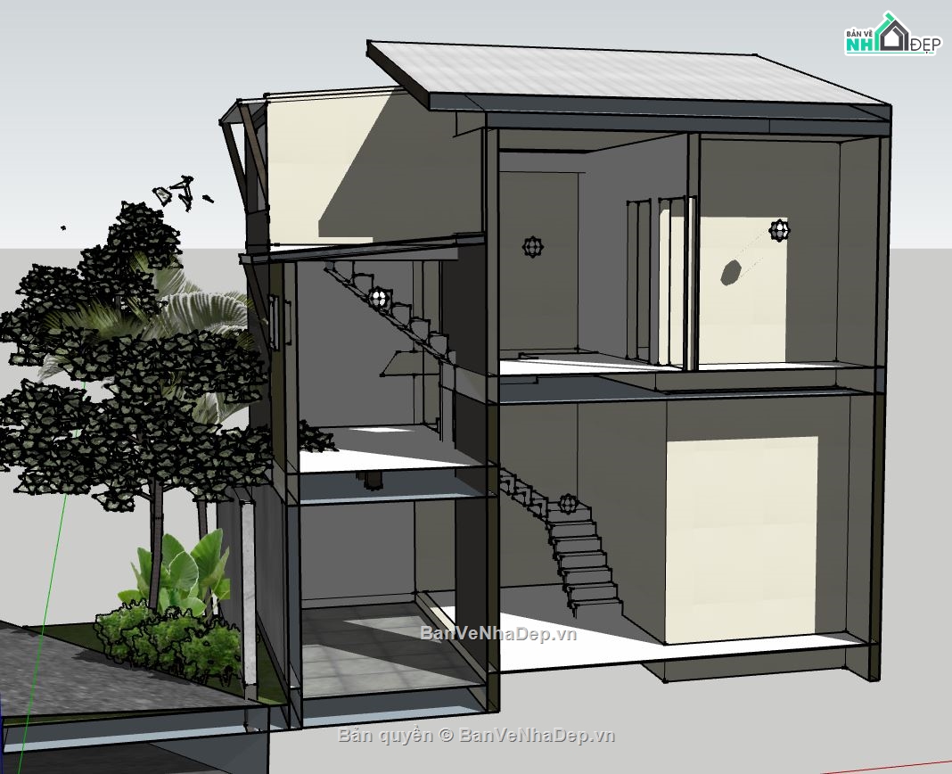 nhà phố 2 tầng,sketchup nhà phố 2 tầng,model nhà phố 2 tầng