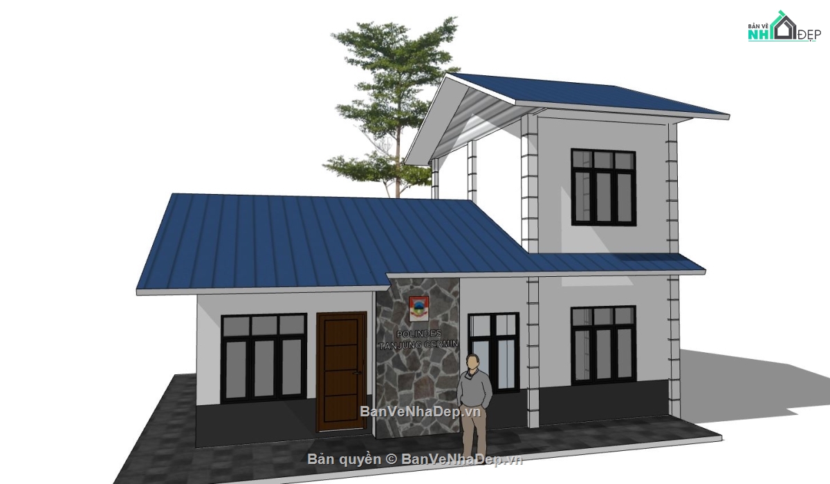 nhà 1.5 tầng,sketchup nhà 1.5 tầng,phối cảnh nhà 1.5 tầng