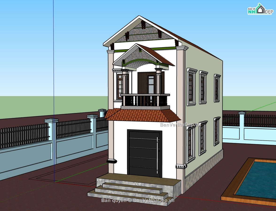 mẫu nhà 2 tầng,mẫu nhà 2 tầng sketchup,mẫu su nhà 2 tầng đẹp