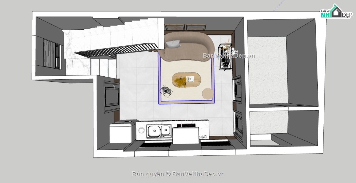 file su khách bếp,sketchup nội thất phòng khách,nội thất phòng bếp,sketchup nội thất căn hộ