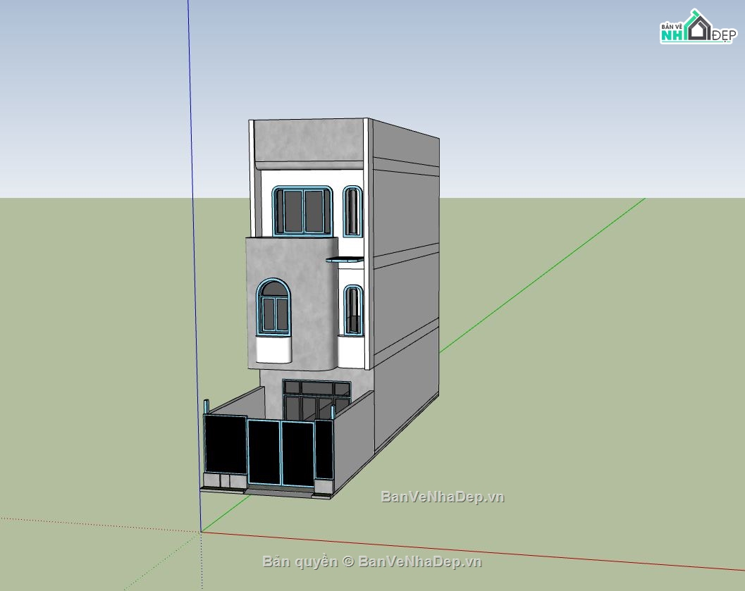 nhà phố 3 tầng,nhà phố đẹp,file sketchup nhà phố