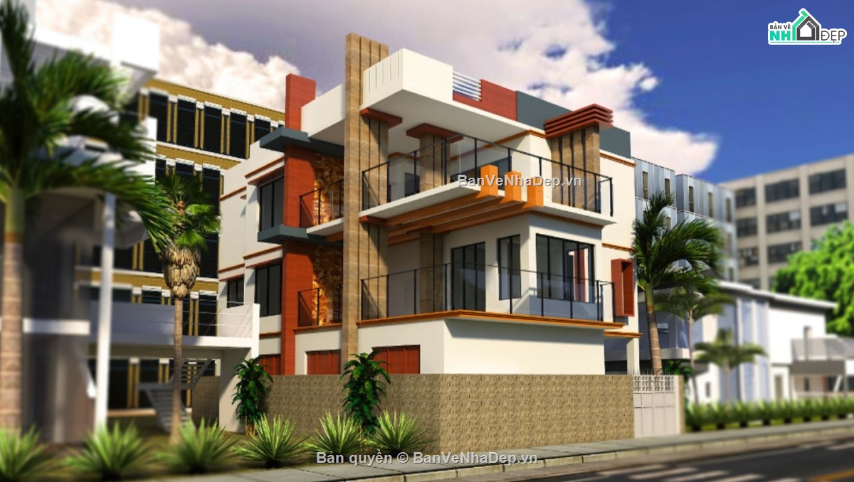 mẫu villa 3 tầng,sketchup villa 3 tầng,biệt thự 3 tầng