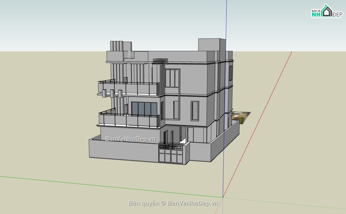 mẫu villa 3 tầng,sketchup villa 3 tầng,biệt thự 3 tầng