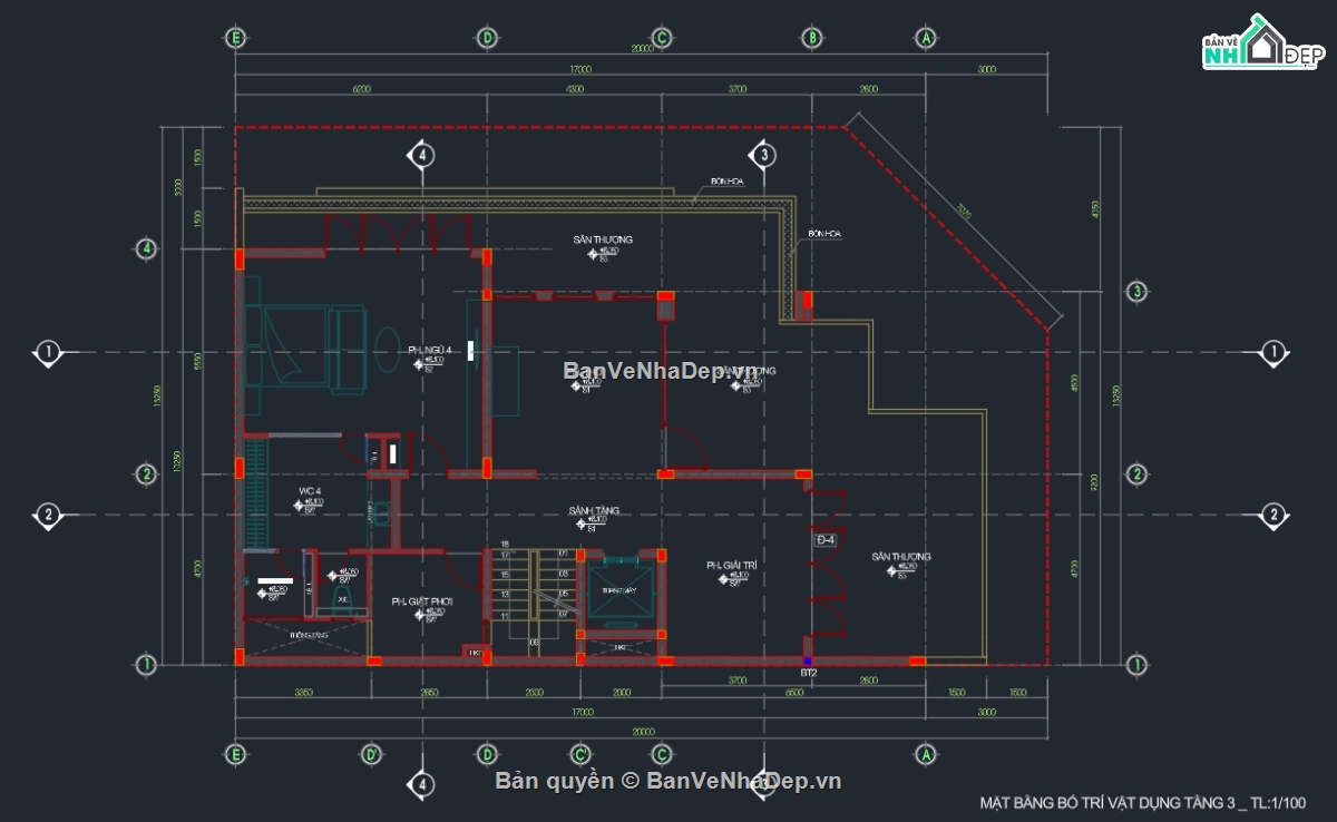 mẫu biệt thự 3 tầng,file cad biệt thự 3 tầng,bản vẽ biệt thự 3 tầng,biệt thự 3 tầng file cad