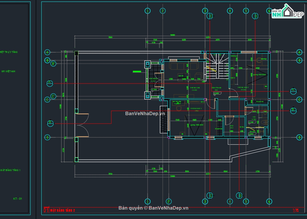 autocad biệt thự 3 tầng,Biệt thự 3 tầng,bản vẽ biệt thự 3 tầng