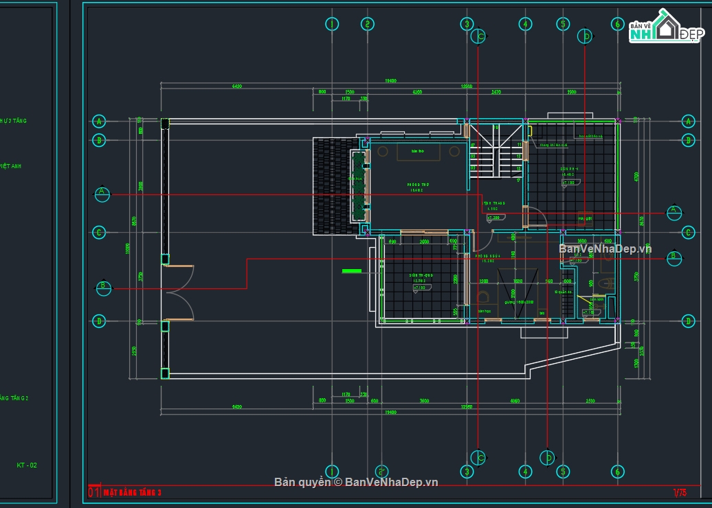 autocad biệt thự 3 tầng,Biệt thự 3 tầng,bản vẽ biệt thự 3 tầng